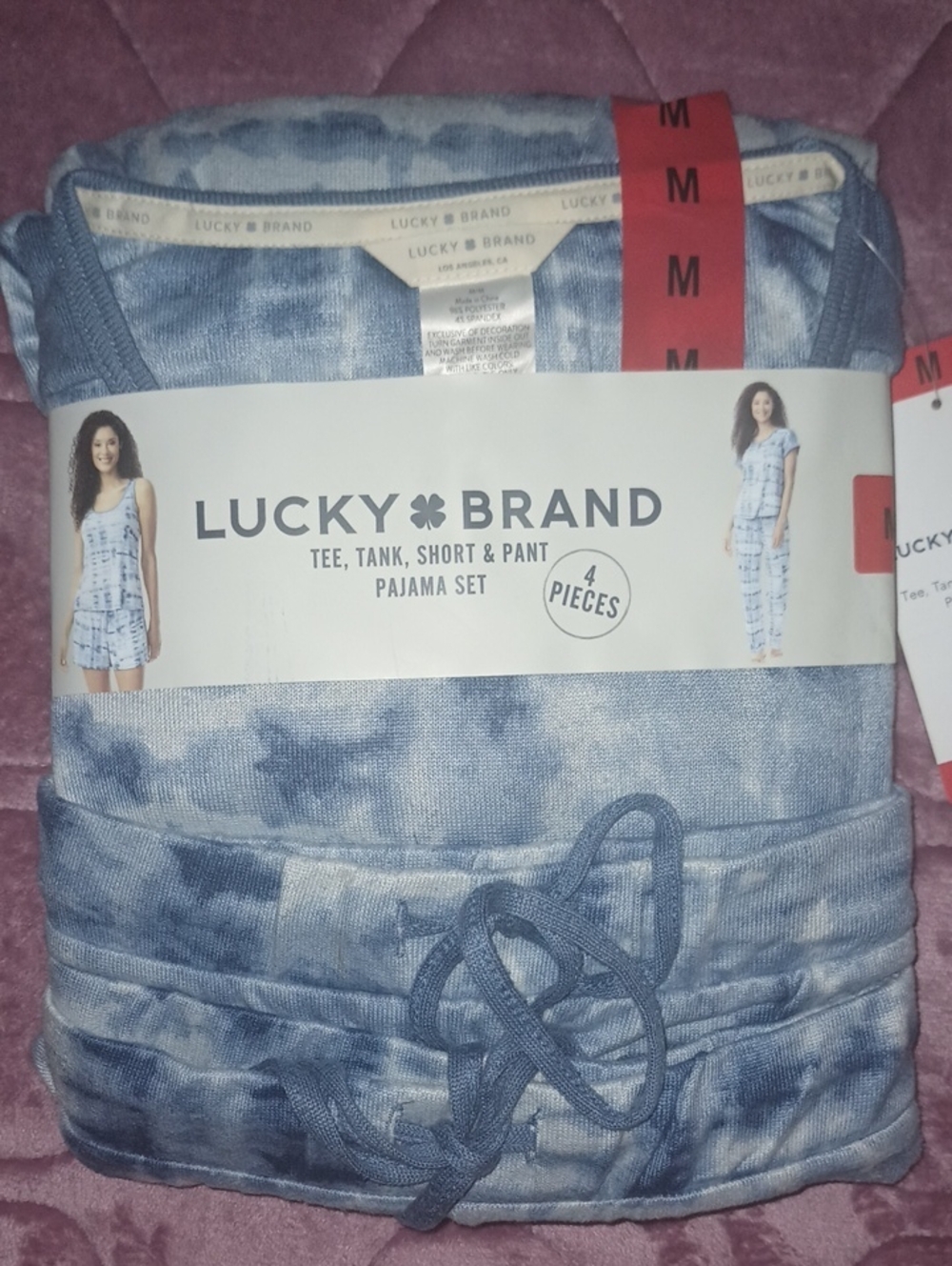 Lucky Brand Girls' Blue Tie-Dye Pajama Set - 4 Piece